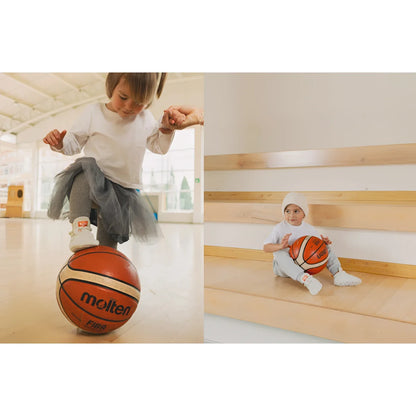 Booties cotton gripper 12 24 monate orange pop mit orangefarbenem molten fiba basketball motiv nachhaltig für neugeborene