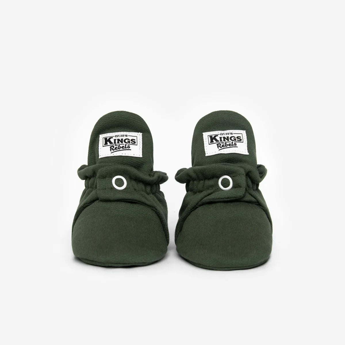Olivgrüne Baby-Mokassins mit Kings Babies Labels für Booties Cotton Original
