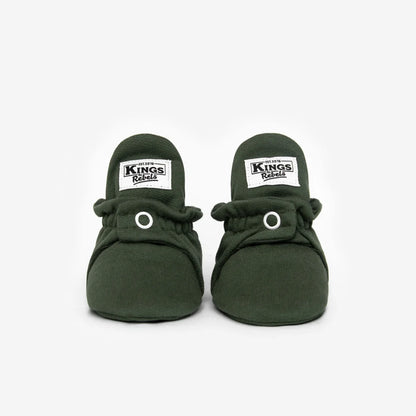 Olivgrüne Baby-Mokassins mit Kings Babies Labels für Booties Cotton Original