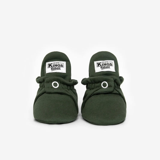 Olivgrüne Baby-Mokassins mit Kings Babies Labels für Booties Cotton Original