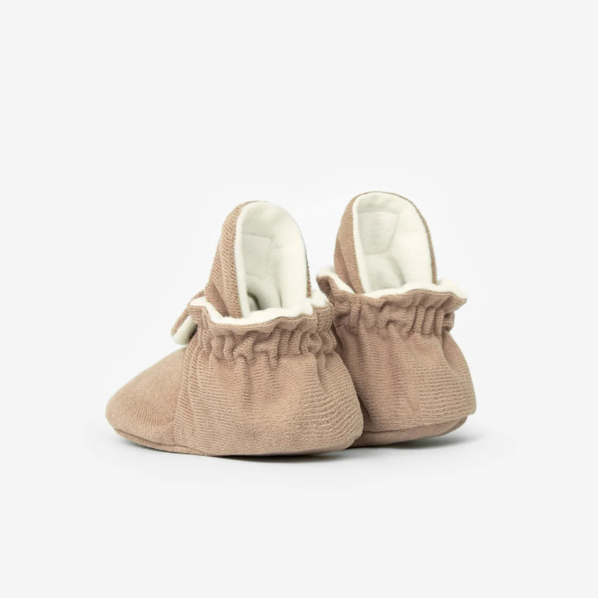 Beige Corduroy Baby Booties mit elastischen Knöchelbündchen und weichem Futter