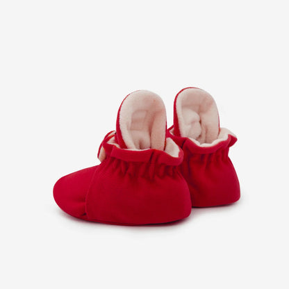 Rote Plüsch-Slipper-Stiefelchen mit weißem Fell und elastischem Gelenkband für Babys 0-12 Monate