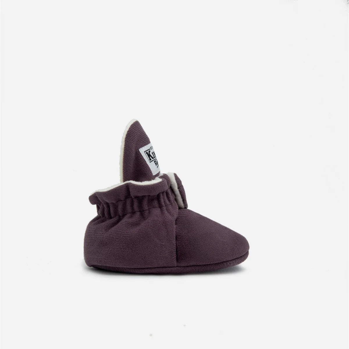 Dunkelviolettes Babybootie mit weichem, elastischem Knöchel und weißem Rand