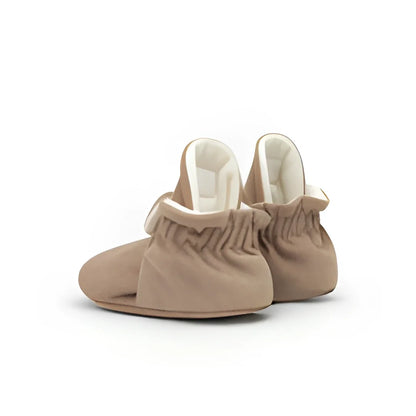 Beige Leder-Babyschuhe mit elastischer Raffung für 12-24 Monate in Café