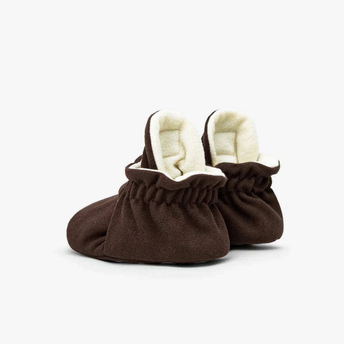 Braune Fleece-Babybooties mit cremefarbener Fütterung in Schokolade