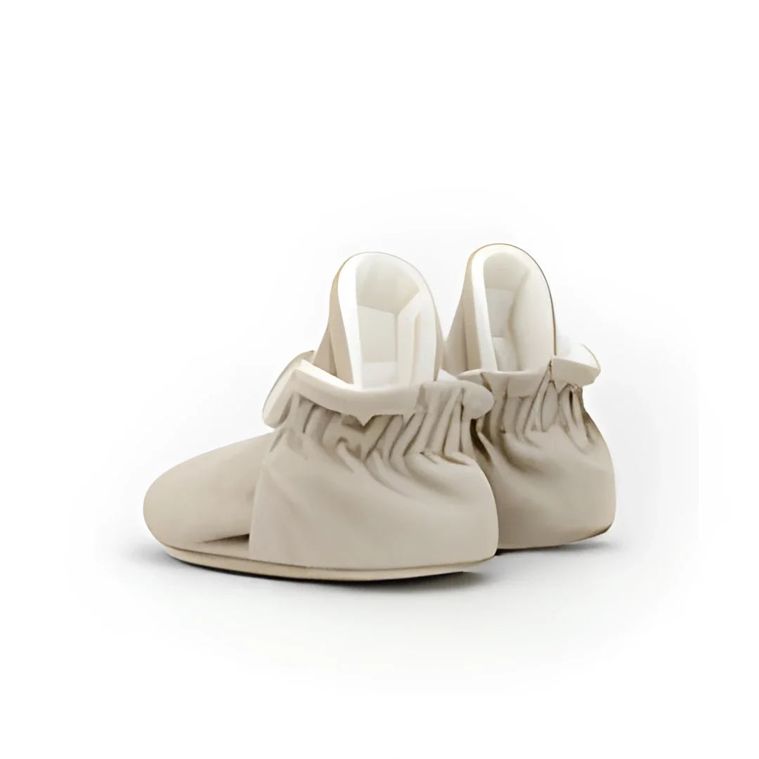 Beige gestrickte Babybooties mit elastischen Bündchen für 12-24 Monate in Ivory