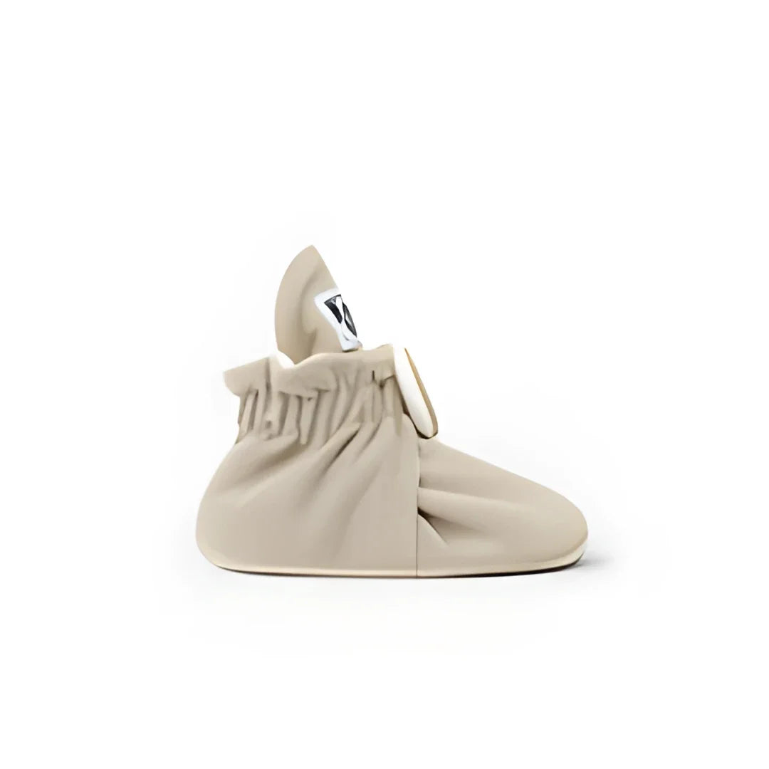 Beige weiche Leder-Babybooties mit elastischen Bündchen für 12-24 Monate