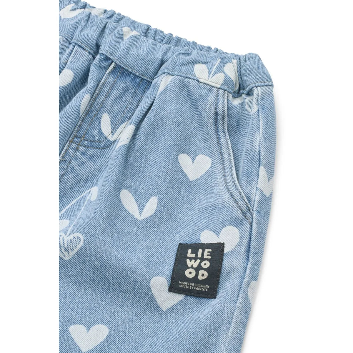Helle blaue Denim-Jeanshose Borris Sweethearts mit Herz-Muster, lockere Passform