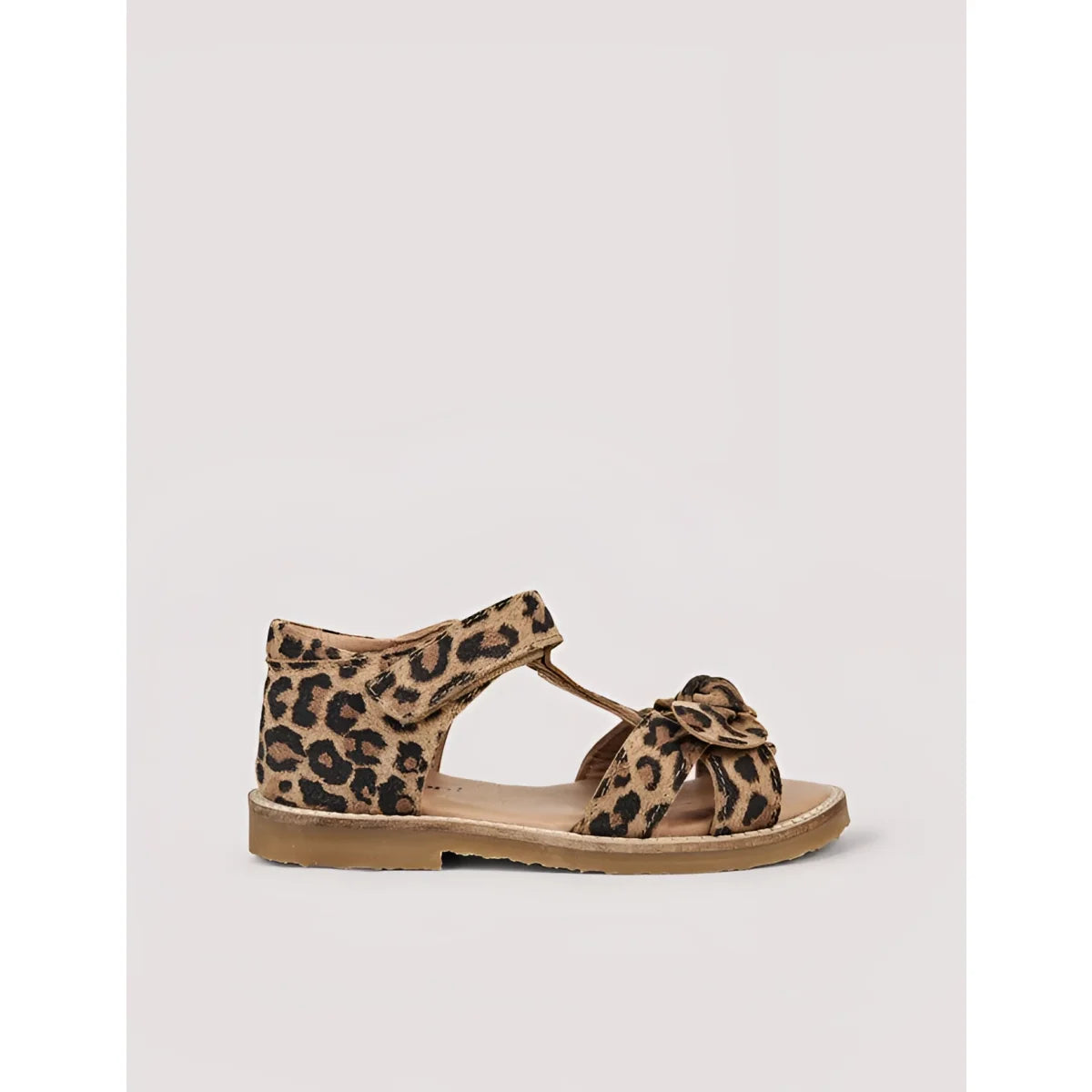 Toddler sandal bow leopard print with woven strap and soft tan interior lining bow sandal leopard
