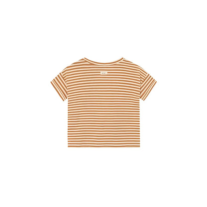 Boxy T-Shirt Copper Stripes: weiches kurzärmeliges T-Shirt mit warmen Beige-Tan-Streifen