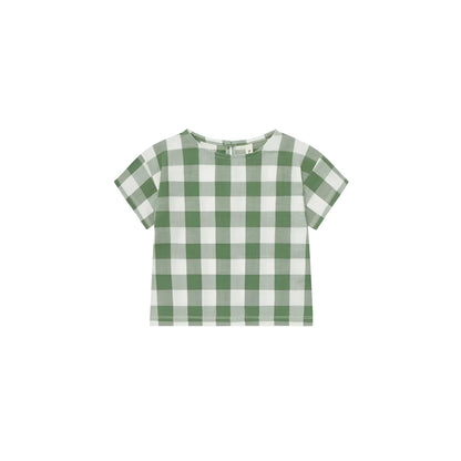 Boxy T-Shirt Dill Gingham: grün-weisses Karo, kurzarm, Rundhals