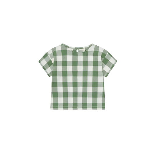 Boxy T-Shirt Dill Gingham: grün-weisses Karo, kurzarm, Rundhals