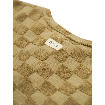 Tan diamant-muster terrycloth Oberteil im Boxy T-Shirt Dusky Checkerboard Terry