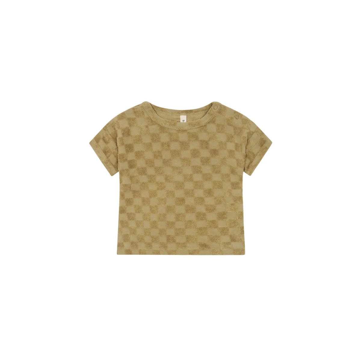 Olivgrünes kariertes T-Shirt aus der Kollektion Boxy T-Shirt | Dusky Checkerboard Terry
