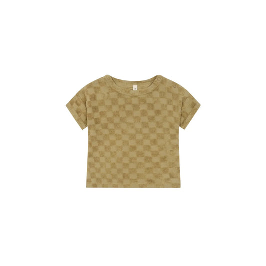 Olivgrünes kariertes T-Shirt aus der Kollektion Boxy T-Shirt | Dusky Checkerboard Terry