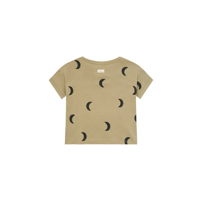 Khakifarbener Boxy T-Shirt mit Muster von Halbmond, Dusky Midnight Kollektion