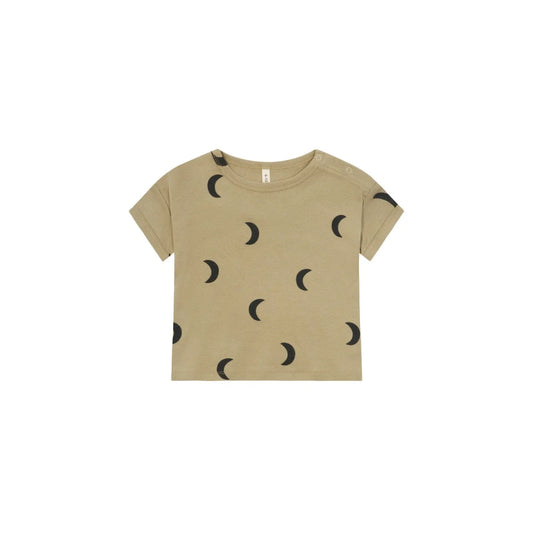 Khakifarbenes T-Shirt mit Halbmondmuster aus der Kollektion Boxy T-Shirt | Dusky Midnight