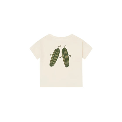 Boxy T-Shirt Friends of the Garden: Hellgraues T-Shirt mit Gurken-Motiv