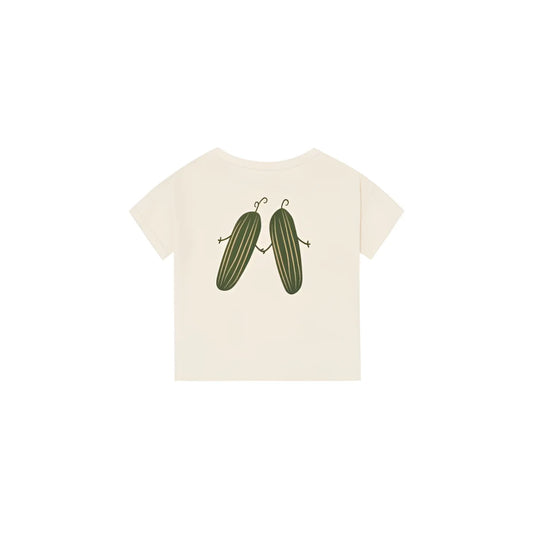 Boxy T-Shirt Friends of the Garden: Hellgraues T-Shirt mit Gurken-Motiv