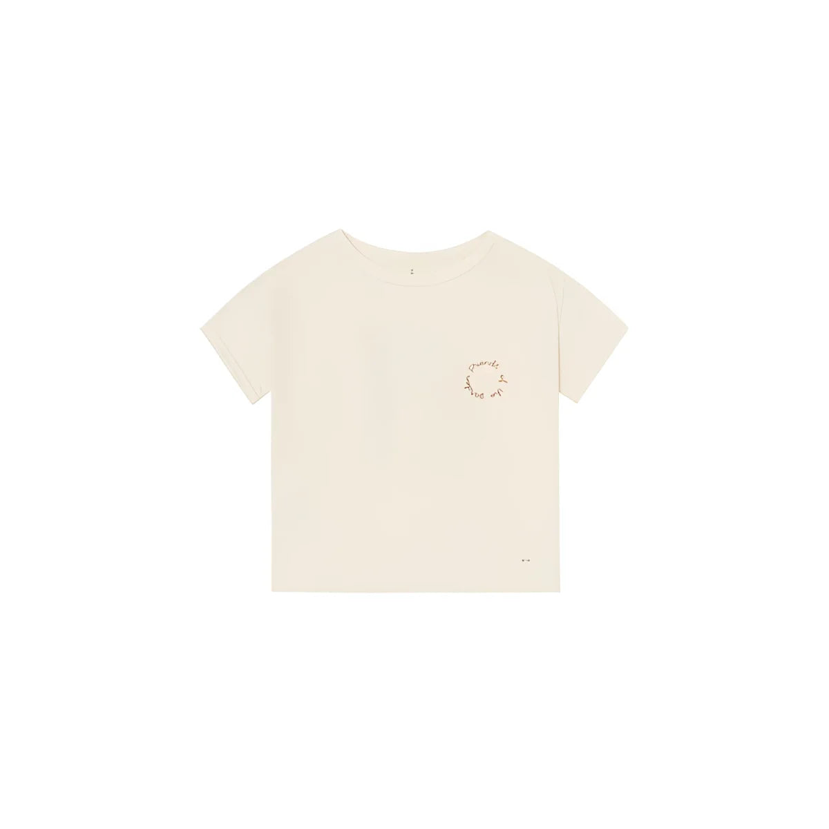 Cremeweiße Boxy T-Shirt Friends Of the Garden mit dezenter Stickerei links auf Brust
