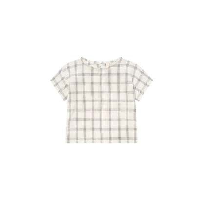 organic zoo Boxy T-Shirt in Navy Window Check