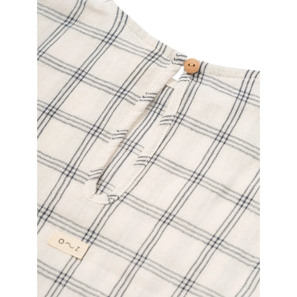 Weißes Karostoff mit Knopfverschluss für das Produkt Boxy T-shirt Navy Window Check
