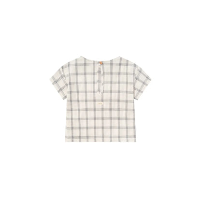 Weiß-graues Karomuster Kurzarmhemd im Produkt Boxy T-shirt Navy Window Check