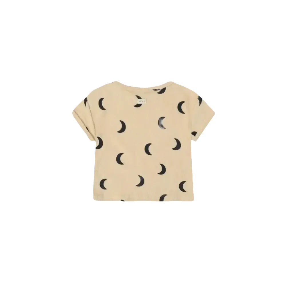 Beige Boxy T-shirt mit Mondphasen-Muster aus Pebble Midnight Terry