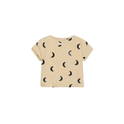 Beige Boxy T-shirt mit Mondphasen-Muster aus Pebble Midnight Terry