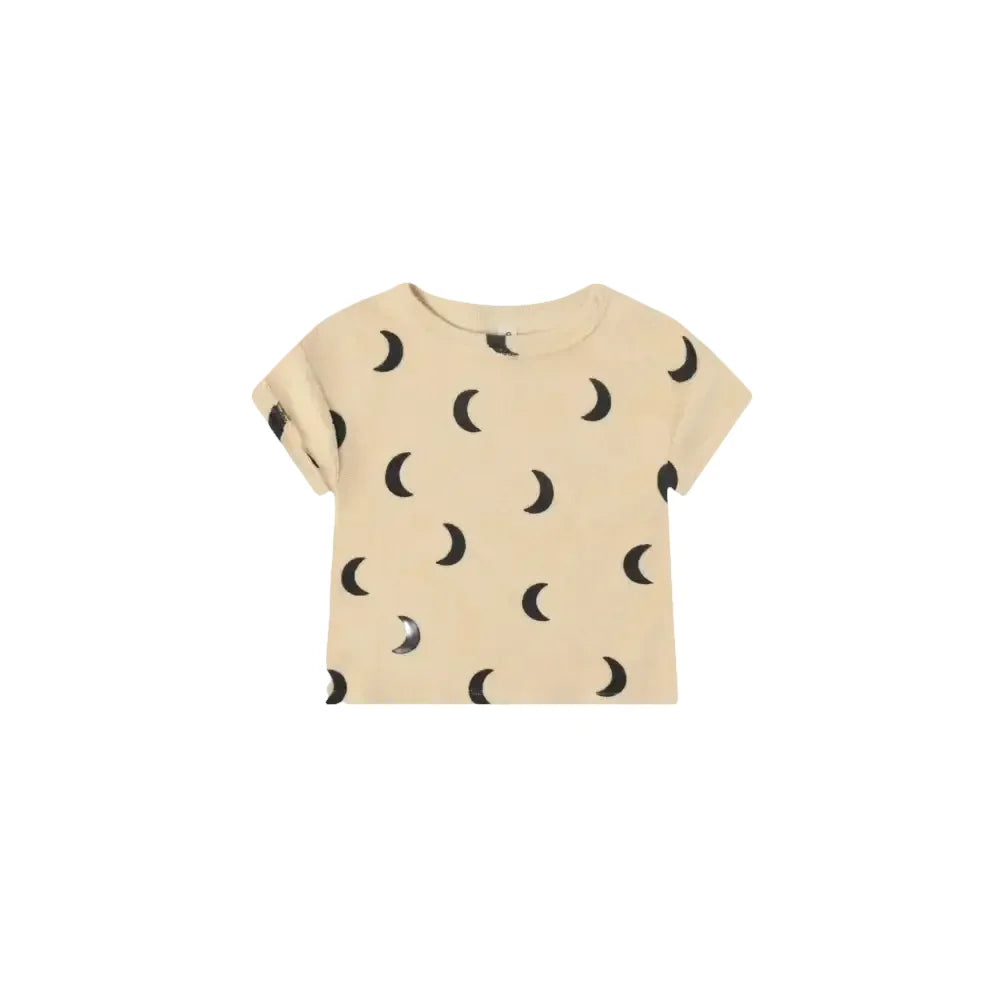 Beige T-shirt mit schwarzem Halbmondmuster aus Pebble Midnight Terry