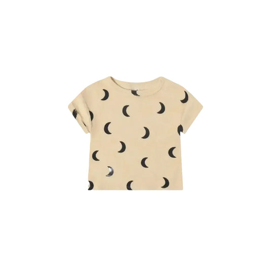 Beige T-shirt mit schwarzem Halbmondmuster aus Pebble Midnight Terry