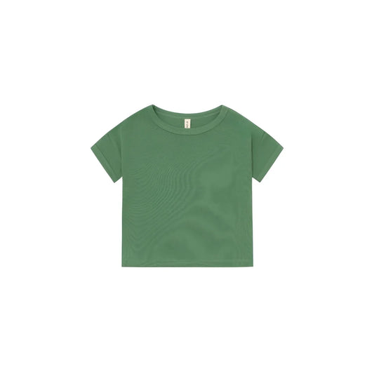 Boxy T-Shirt Seagrass aus weichem olivgrünem gerippten Baumwollstoff mit lockerem Kurzarm-Design