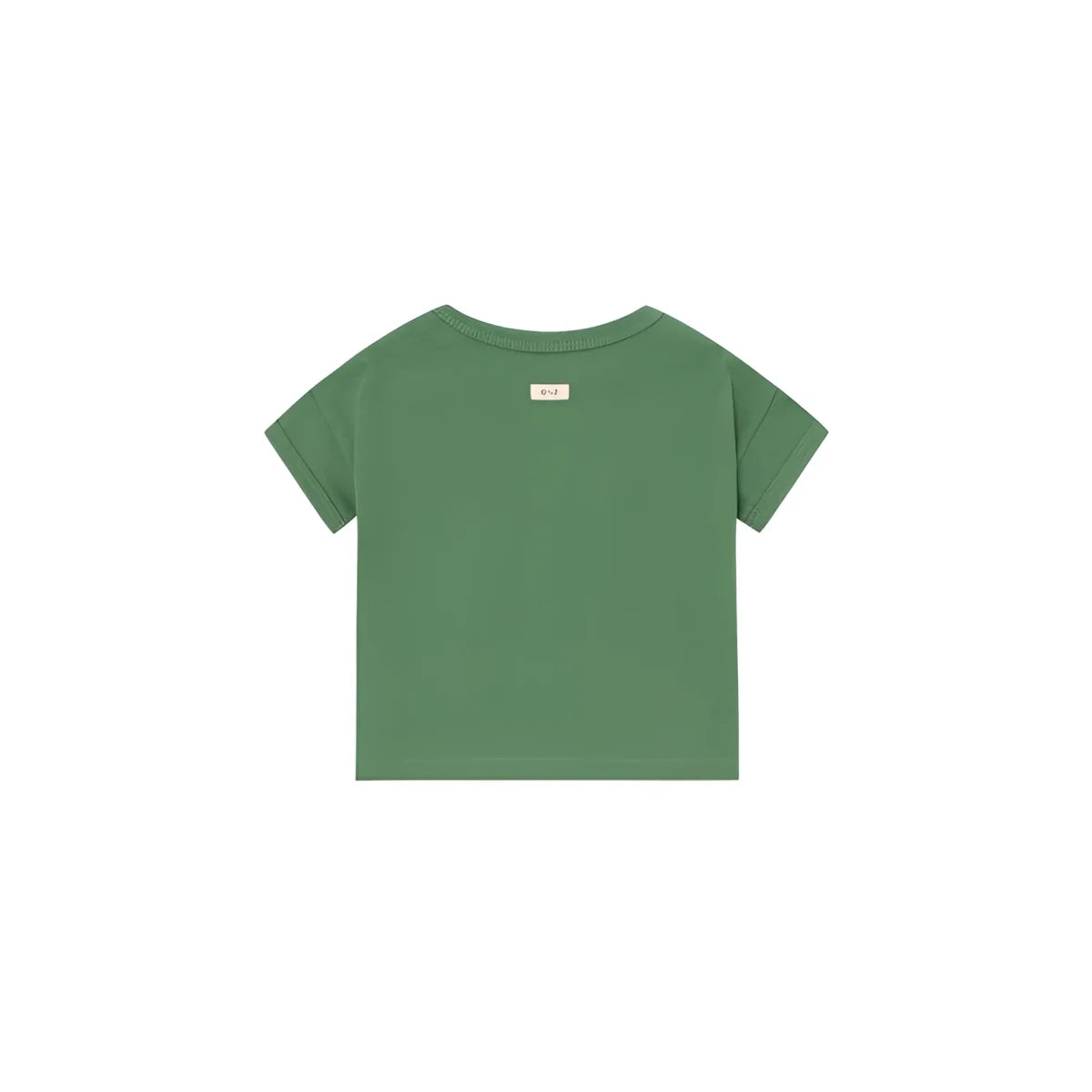 Boxy t shirt seagrass in weichem olivgrün mit geripptem stoff und kleinem weißen etikett am kragen