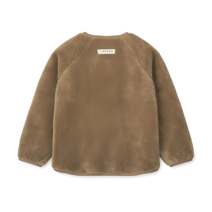 Weiche, beige Fleecejacke Calina Pile Jacket in Haferfarbe mit Raglanärmeln