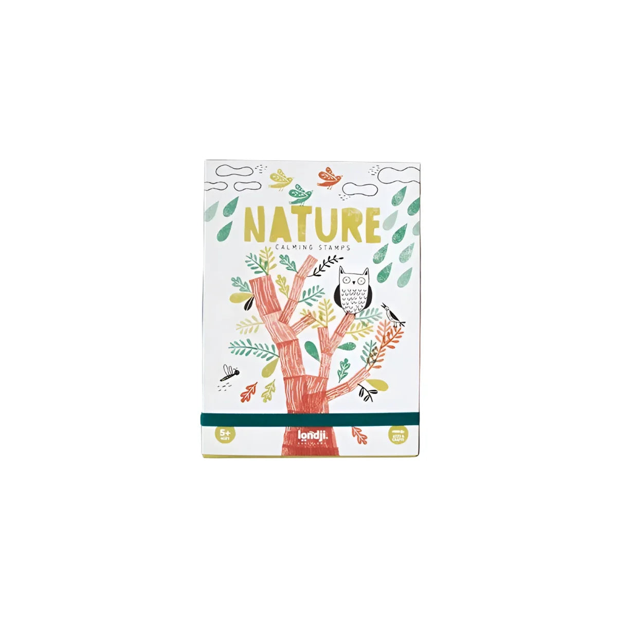 Calming Stamps - Nature: weisse Box mit Baum, Eule, Vögeln und Blättern