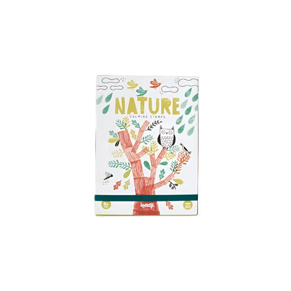 Calming Stamps - Nature: weisse Box mit Baum, Eule, Vögeln und Blättern