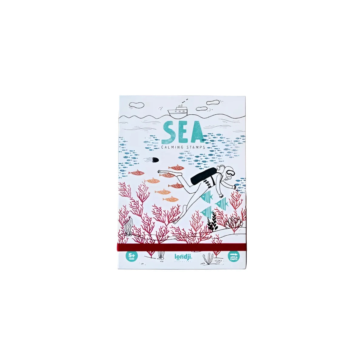 Calming Stamps - Sea: weisse Box mit Taucher, Koralle und Fischen
