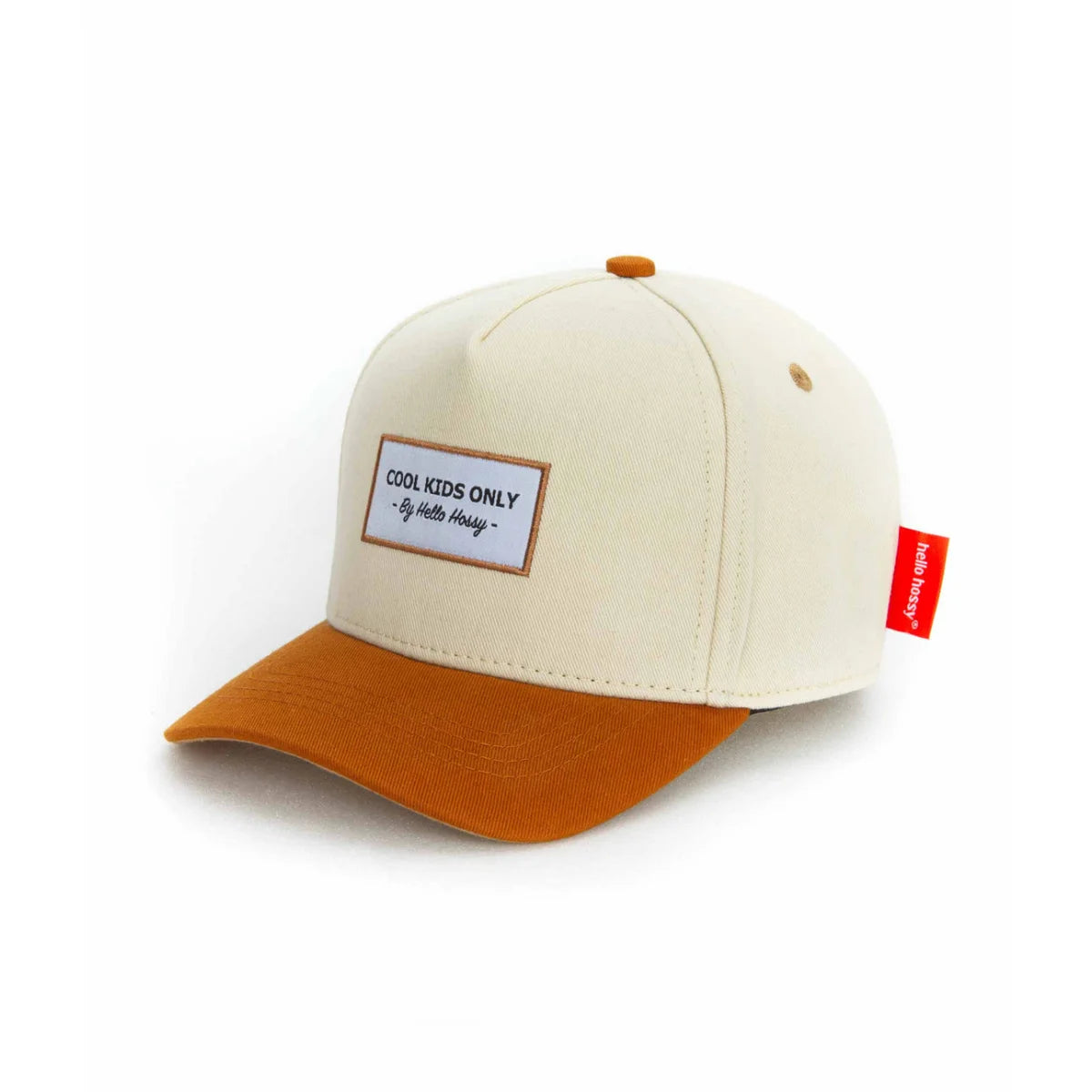 Creme-orange zweifarbige Baseballkappe Cap Mini Beige mit weissem „Cool Kids Only“ Patch von Hello Hossy