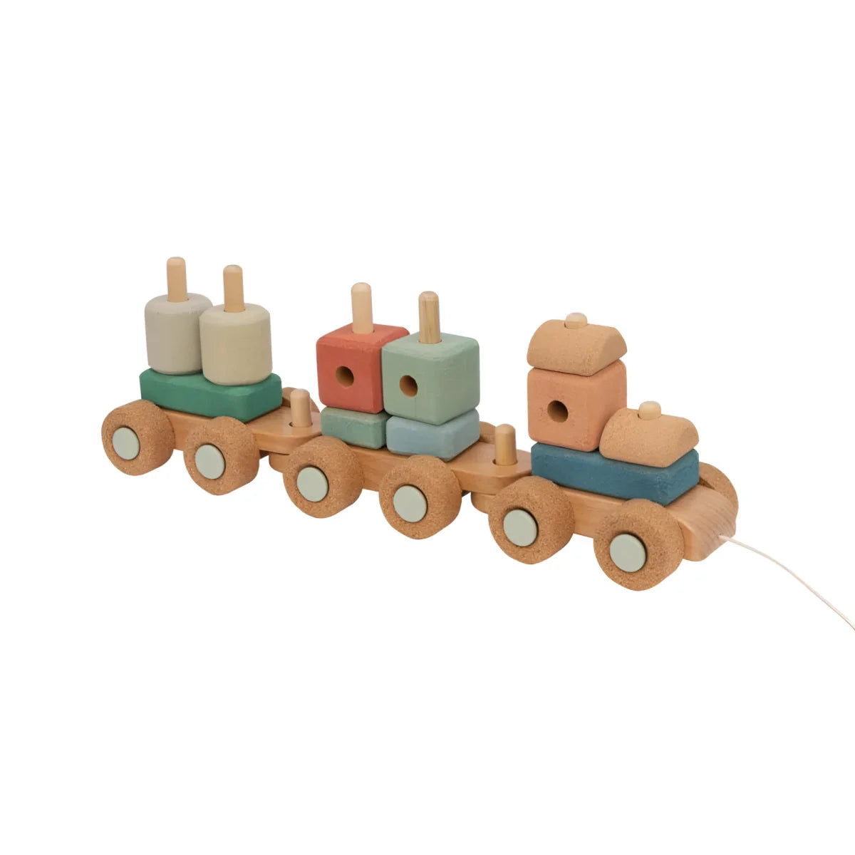 Holzspielzeug-Motorbahn mit bunten Stapelblöcken von Chugtastic Adventures