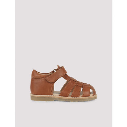 Klassische cognacfarbene Kinder-Ledersandalen mit Fussriemen und verstellbarem Klettverschluss