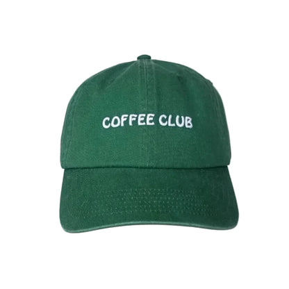 Dunkelgrüne Baumwoll-Baseballkappe COFFEE CLUB mit weisser Stickerei