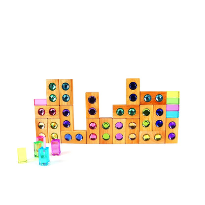 Holzbausteine mit bunten Edelsteinen für Kinder, Colourstreet Pastel Luminous Blocs