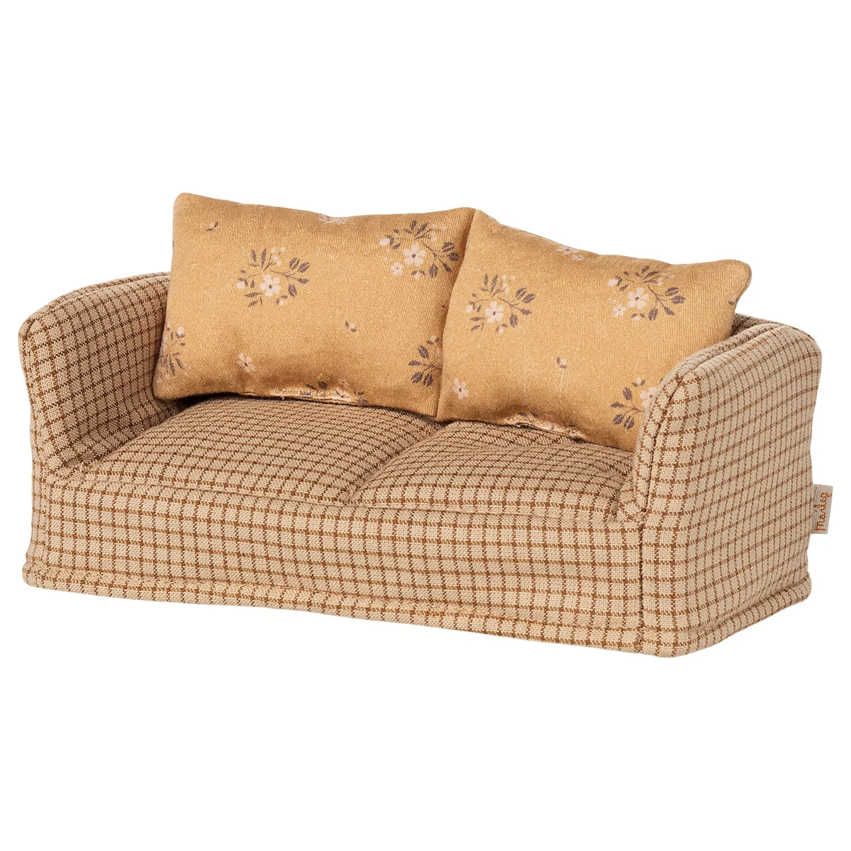 Miniaturiges Plaid-Sofa mit BlumenKissen für Couch Maus Mable