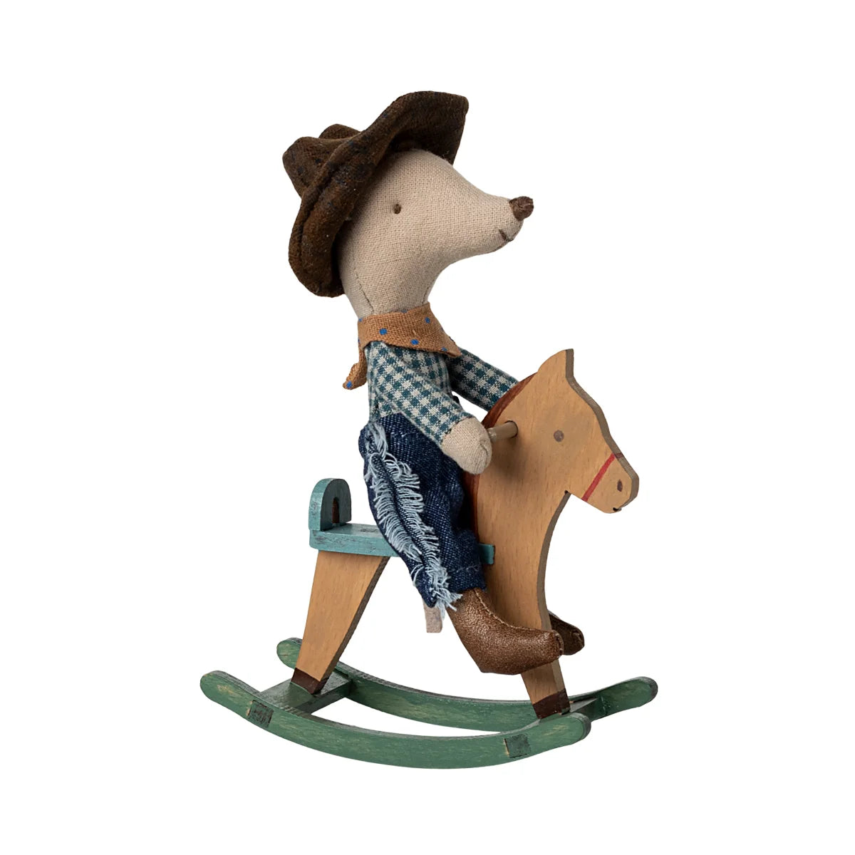 Gestopfter Cowboy-Bär auf Schaukelpferd aus dem Produkt Cowboy Maus kleiner Bruder