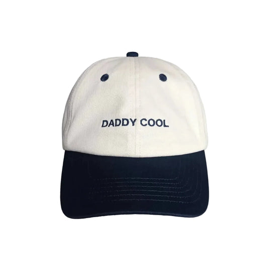 Off-White und marineblaue zweifarbige Dad Cap DADDY COOL mit Stickerei