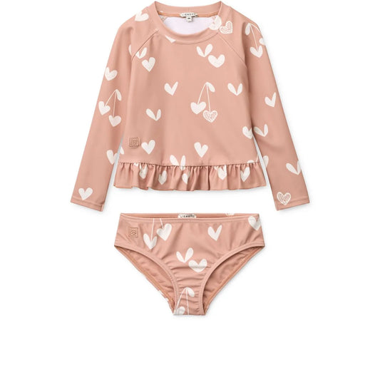 Dagny Badeset Sweethearts Pale Tuscany rosa Herz-Kirsche Liewood Bikini