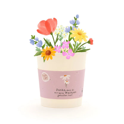 Danke Wachsen Becher in Pastellpink und Creme mit floraler Illustration