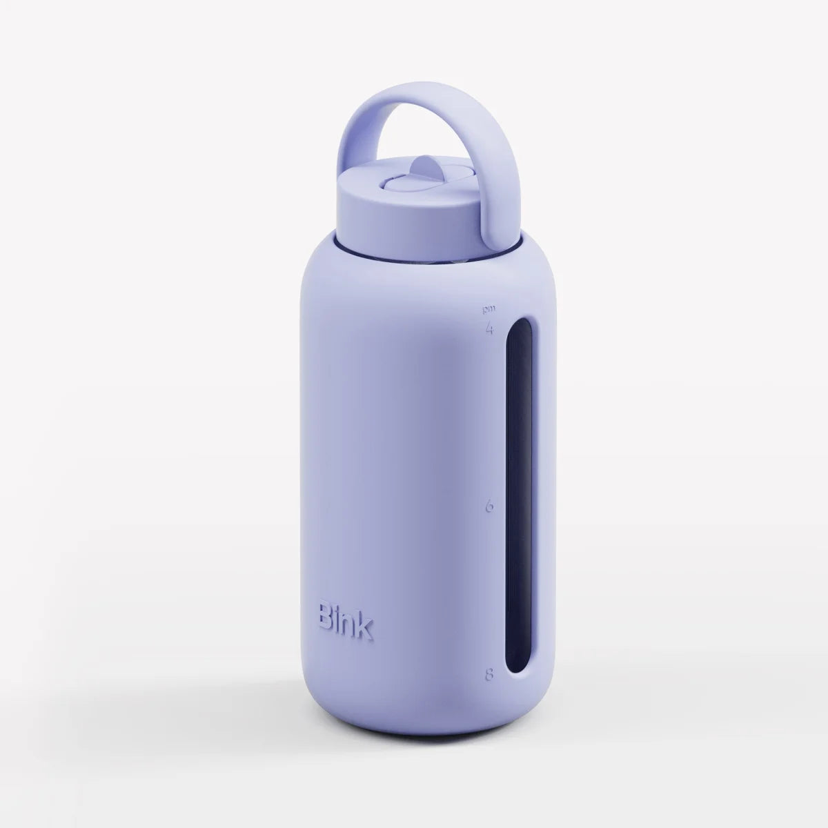 Leichte lilafarbene wiederverwendbare Wasserflasche mit Griff und Sichtstreifen