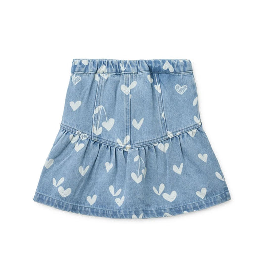 Dayla Bedruckter Jeansrock hellblau mit Herzen, lockere Passform