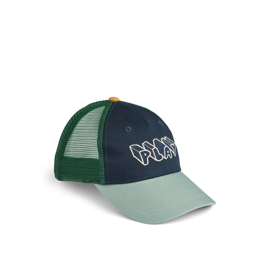 Marineblaue und salbeigrüne Trucker Cap Della Play Mix mit weissem Sticklogo